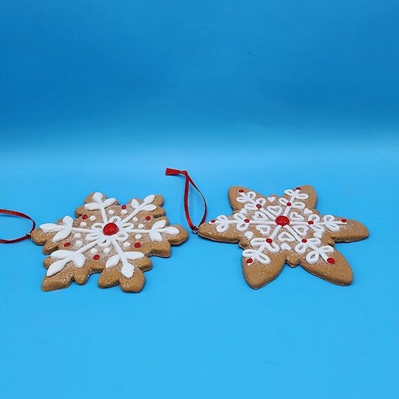 Gingerbread Snowflake Faux Frosted Cookie Ornaments Set Of 2 Fake Bake [v2 - Picture 6 of 8